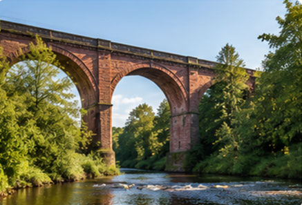 Historic railway viaduct and riverside near Cambuslang, South Lanarkshire