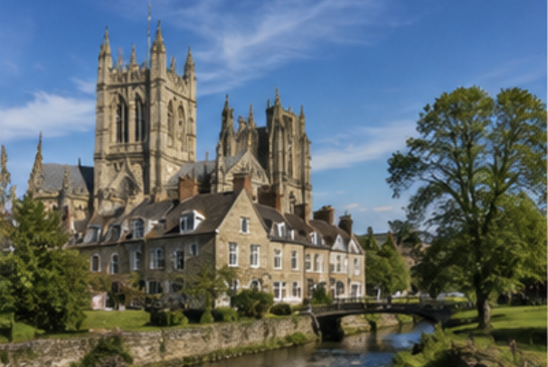Historic Wells Cathedral in Somerset near the Mendip Hills