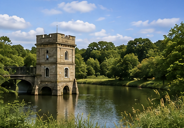 Parkland and waterside scenery near Oldbury in the West Midlands