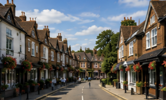 Historic streets and traditional buildings near West Molesey in Surrey