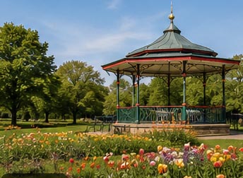 Park and traditional bandstand in Heckmondwike, West Yorkshire