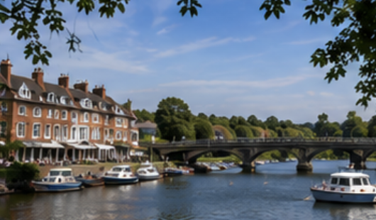 River Thames and waterfront at Walton upon Thames in Surrey