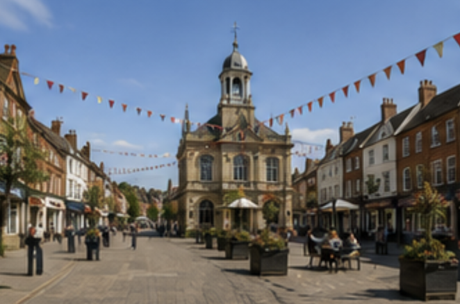 Historic Market Harborough town centre in Leicestershire