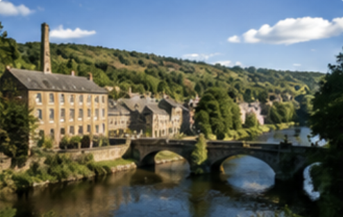 Historic riverside mills and countryside in Belper, Derbyshire