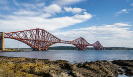Forth Bridge and coastal landscape between Edinburgh and Fife