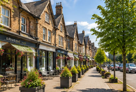 Shops and town centre near Bearsden, East Dunbartonshire