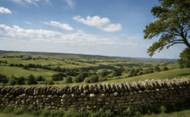 Rolling Wiltshire countryside and traditional dry stone walls