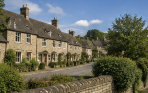Traditional village streets and stone houses near Mickleover Village, Derby