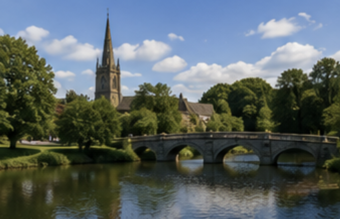 Riverside park and historic church near Loughborough, Leicestershire