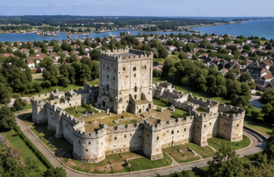 Portchester Castle overlooking Portsmouth Harbour in Hampshire