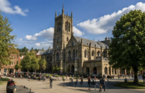 Historic city centre Cathedral architecture in Derby